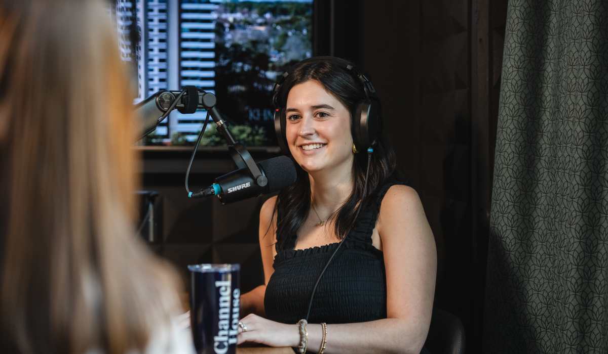 Poadcast in clubhouse at Channel House in Raleigh, North Carolina