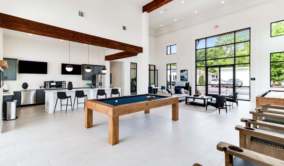 Clubhouse with pool table at Trinity Villas in Lafayette, Louisiana