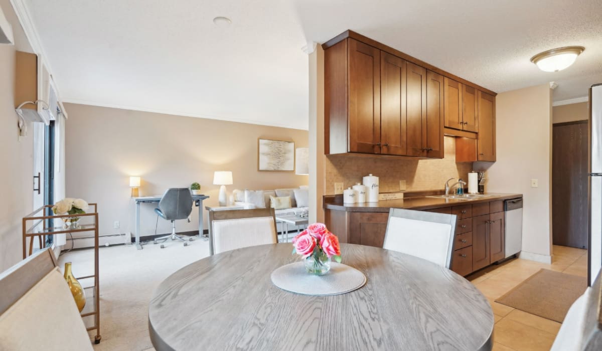 Kitchen and dining area at Cedars of Edina in Edina, Minnesota