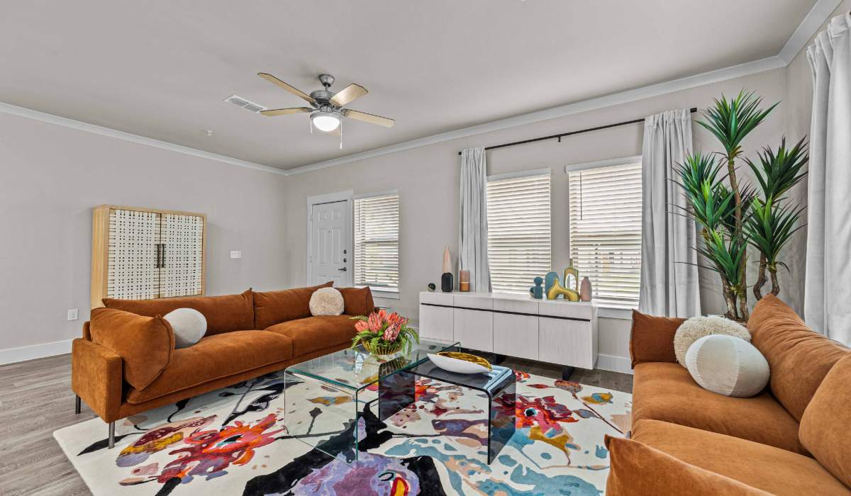Tall ceilings in a home's living room at Estates Of Mckinney in Mckinney, Texas