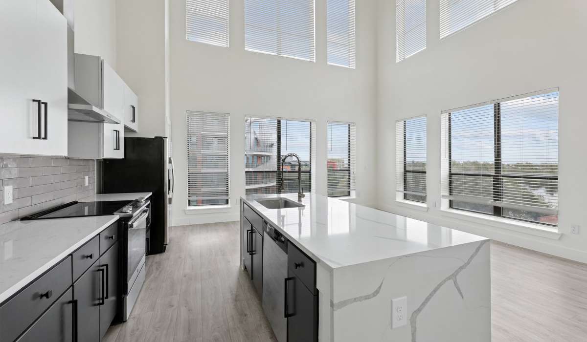 open-plan kitchen living room at Mosaic at Mueller in Austin, Texas