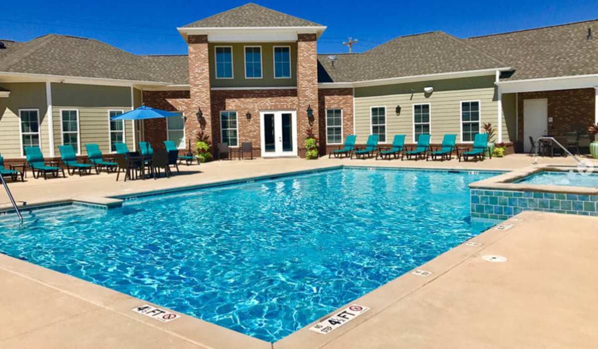 Spacious community pool at Palisades at The Park in Greenville,South Carolina