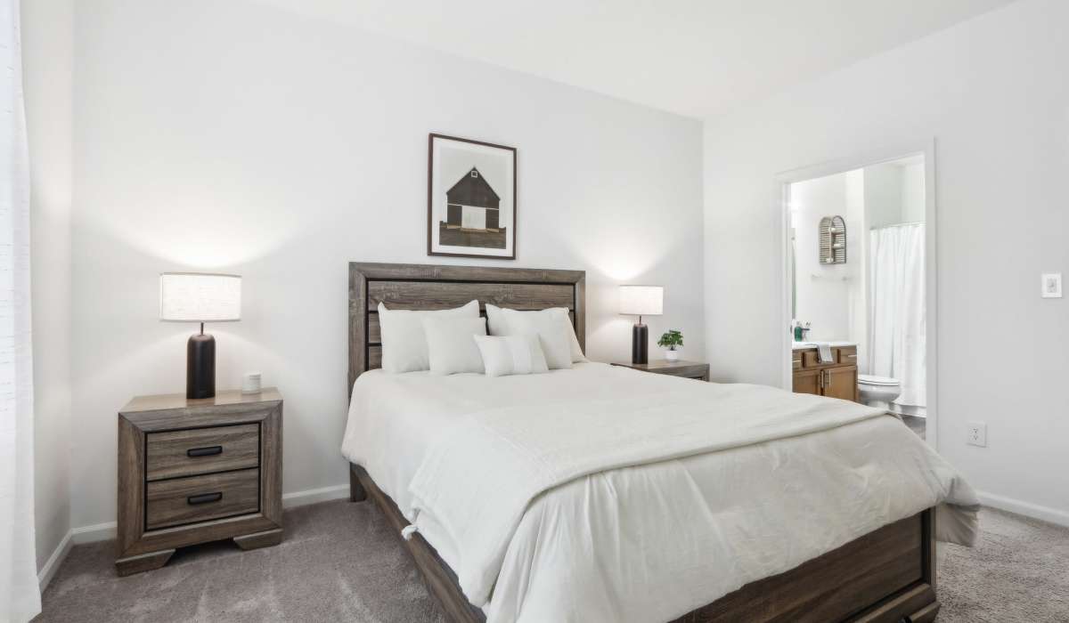 Spacious bed inside the bedroom at Bluestone in Greenfield,Indiana