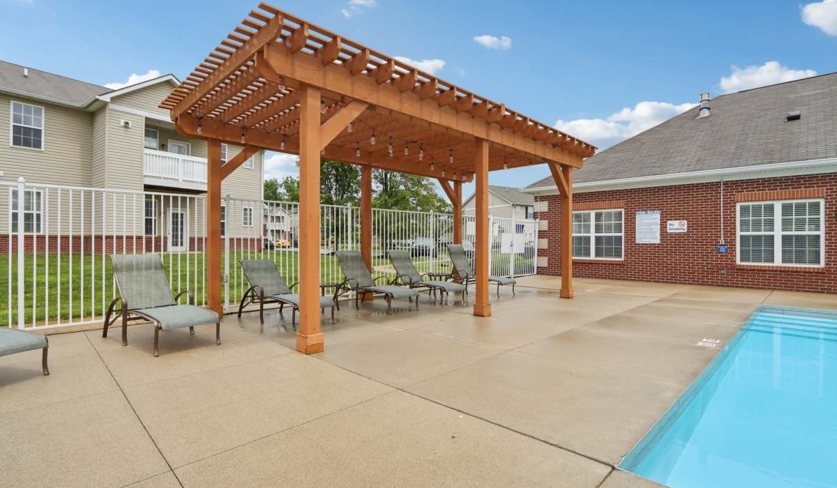 Outdoor patio by the pool at Bluestone in Greenfield,Indiana