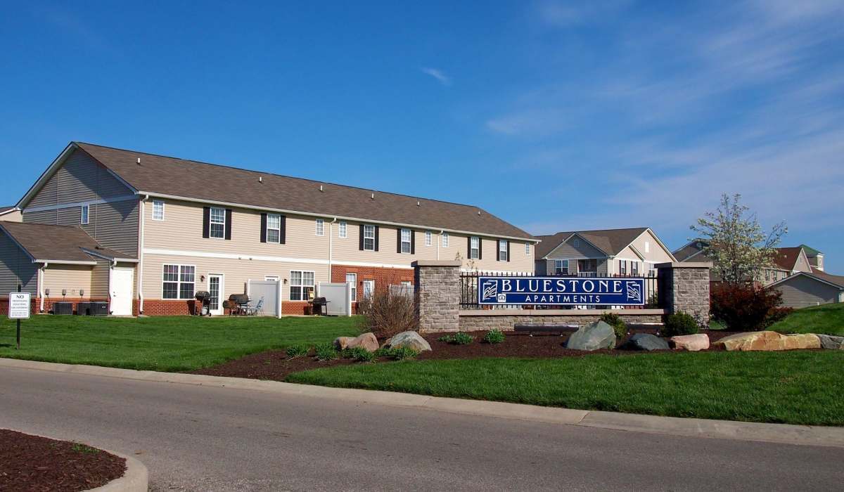 Property exterior with a beautiful path at Bluestone in Greenfield,Indiana