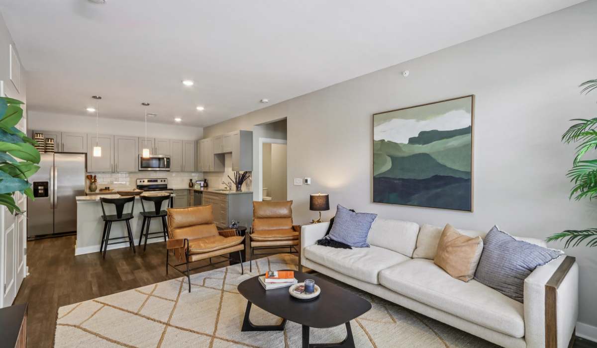 Spacious living room at Founders Pointe Apartments in Franklin, Indiana
