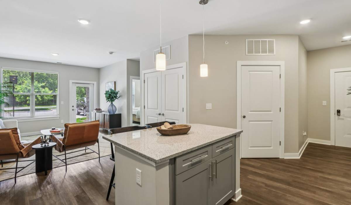 Kitchen with granite countertops at Founders Pointe Apartments in Franklin, Indiana