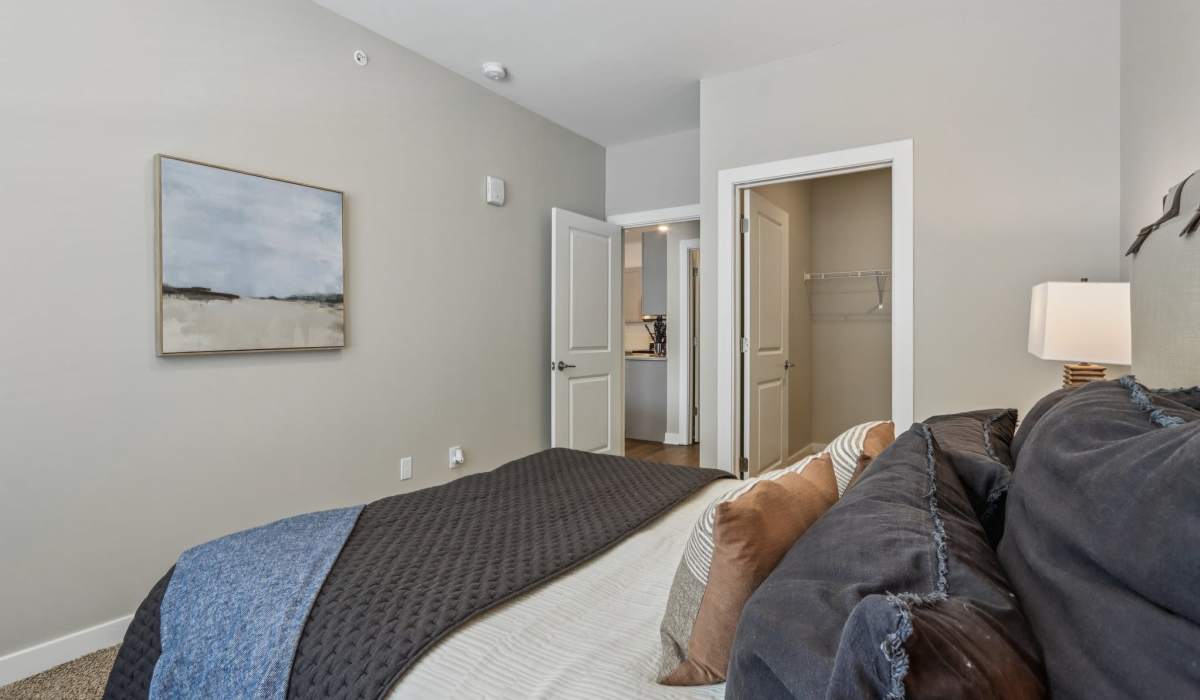Bathroom with a bed at Founders Pointe Apartments in Franklin, Indiana