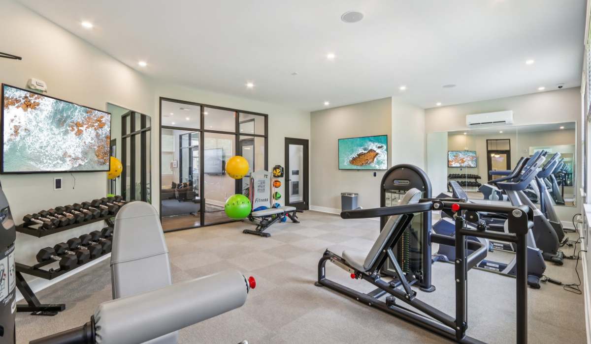 Well-equipped fitness center at Founders Pointe Apartments in Franklin, Indiana