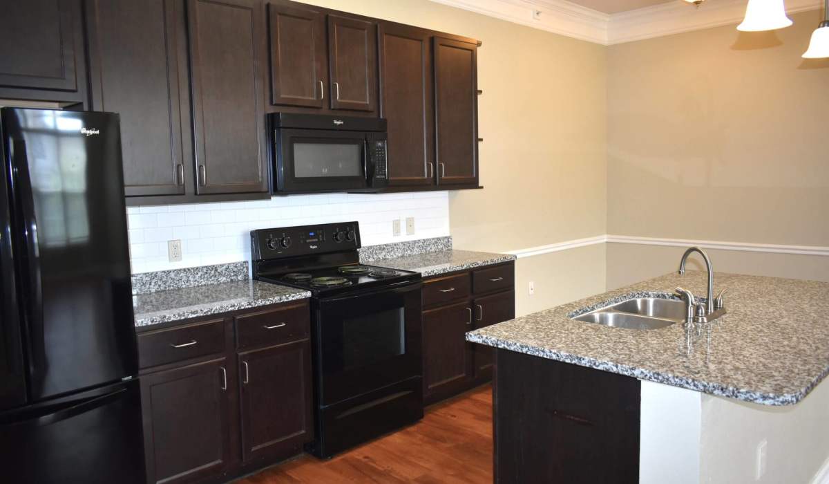 Kitchen with black appliances at Palisades Of Blythewood in Blythewood, South Carolina 