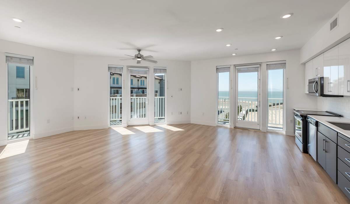 Model apartment living room at The Dylan Apartment Homes in Hercules, California