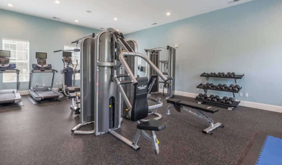 Fully equipped fitness center at Palisades at New River in Hardeeville, South Carolina
