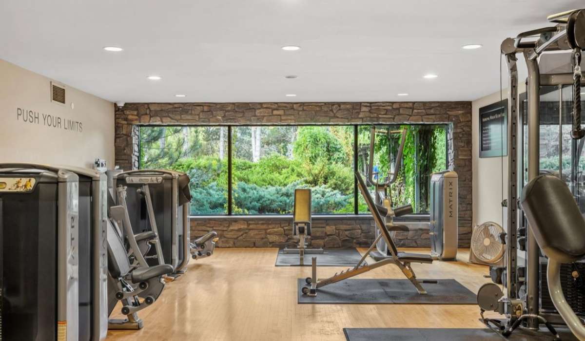 Weight lifting equipment in the fitness center at Cedars of Edina in Edina, Minnesota