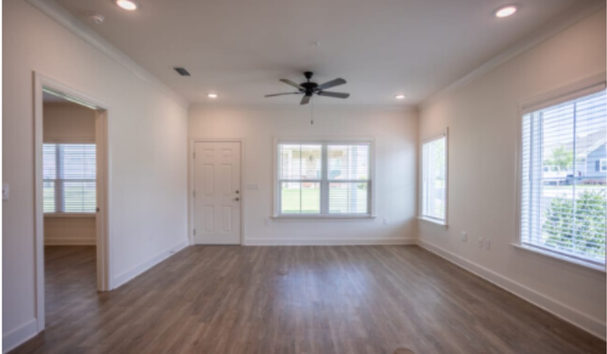 Spacious living room at Cottages of Schillinger Pointe in Mobile, Alabama