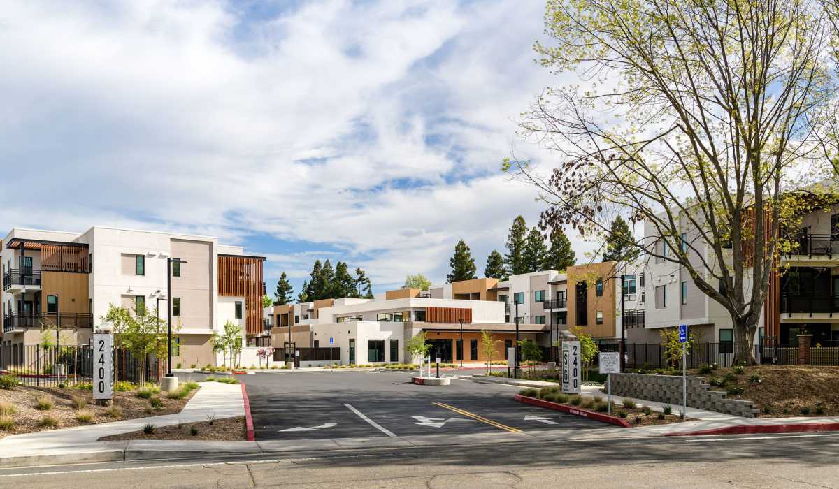 Front entrance of Phase 2 of Sutter Green Apartments in Sacramento, CA