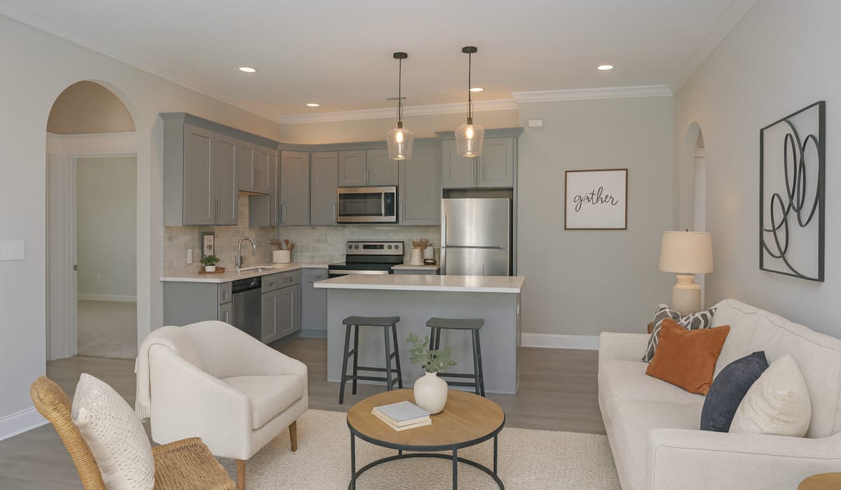 Spacious living room at Palisades at Hunters Creek in Forest, Virginia