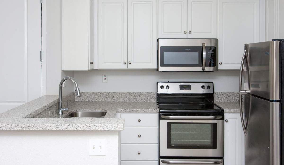 Kitchen with white cabinets at Pacific Shores in Santa Cruz, California