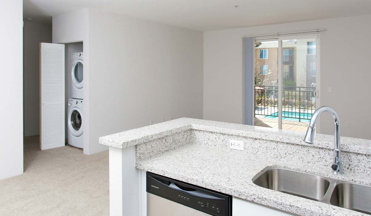 Living space with patio glass sliding doors at Pacific Shores in Santa Cruz, California