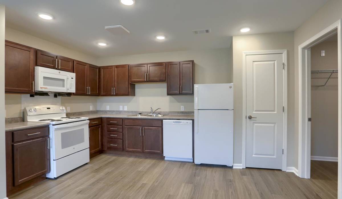 Kitchen with energy-efficient appliances at Normandy Lofts in Shippensburg, Pennsylvania