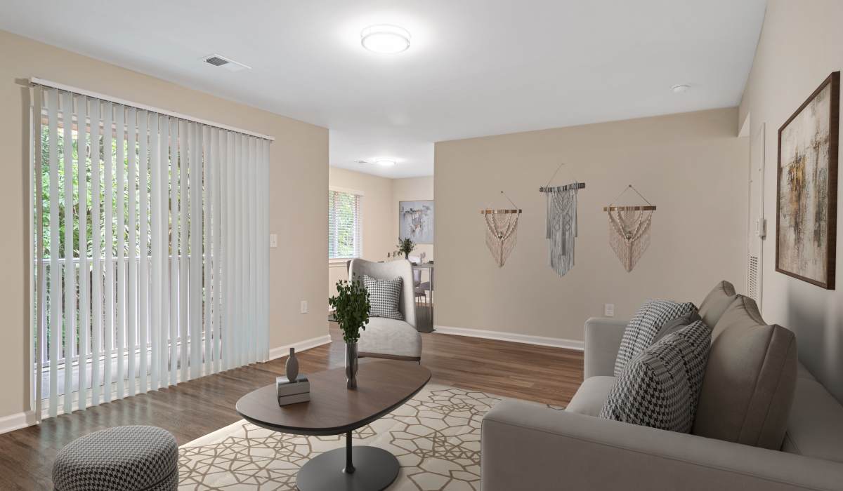 Open living room in apartment at Vesta Bouldercrest in Atlanta, Georgia