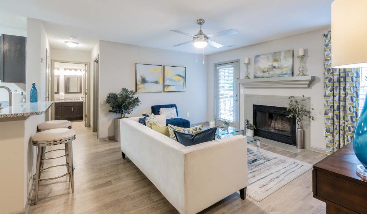 Living room with Fireplace at Goldelm at The Views in Asheville, North Carolina