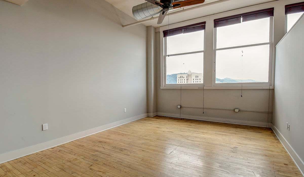 Bedroom at Stone Center Lofts in Wheeling, West Virginia