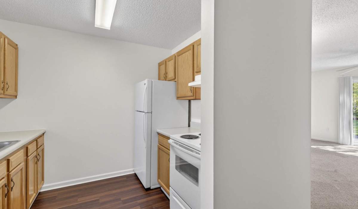 Bright kitchen with wood-style flooring at Lake Towne Senior in Walbridge, Ohio