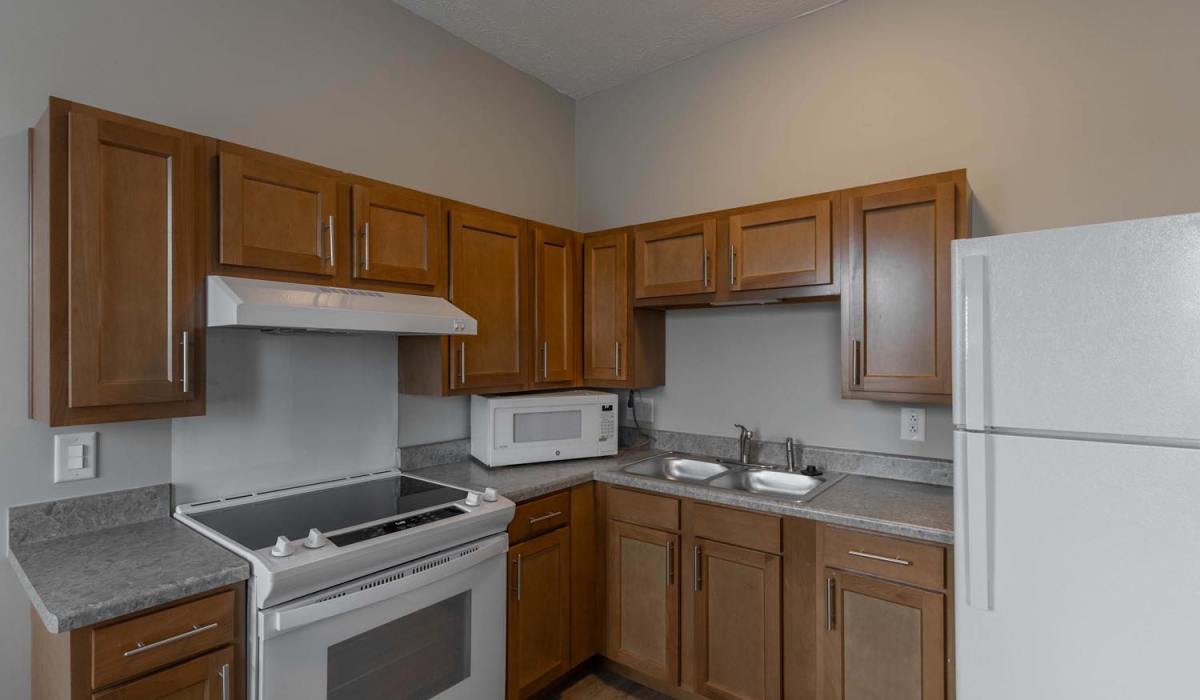 Modern kitchen with trending appliances at St. Clairsville Courtyard in St. Clairsville, Ohio
