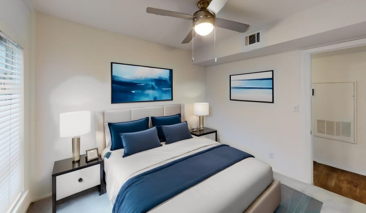 Bedroom with a ceiling fan at Patten East in Austin, Texas