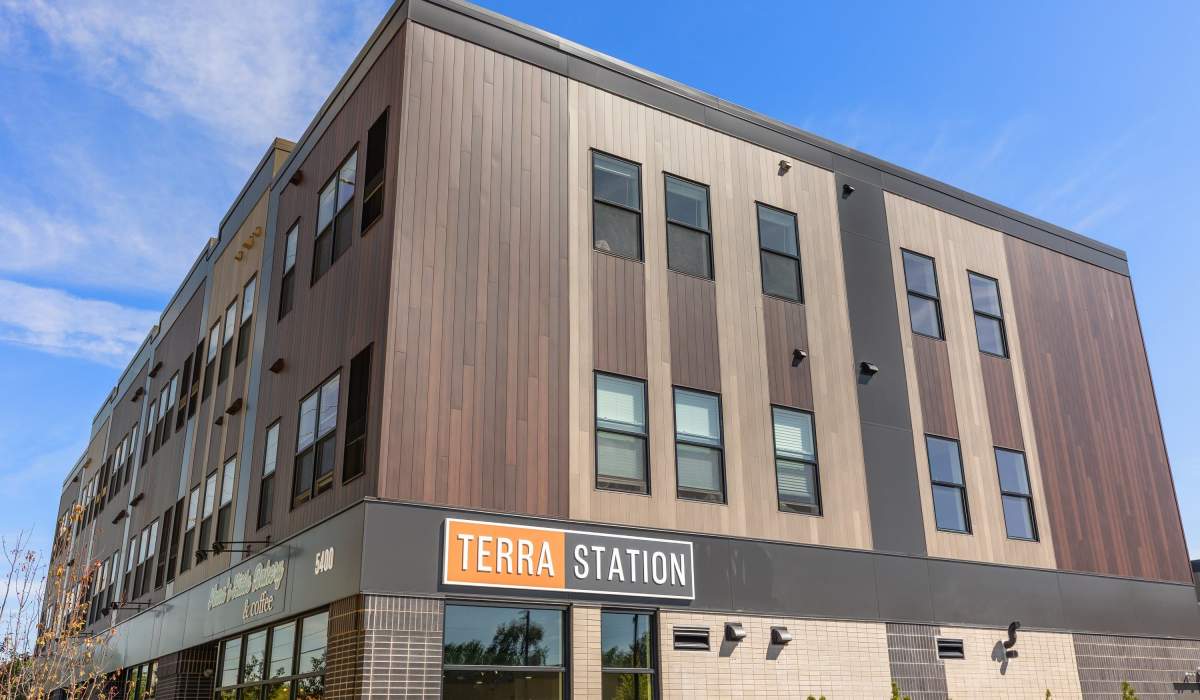 Apartments exterior view  of Terra Station in Hudsonville, Michigan