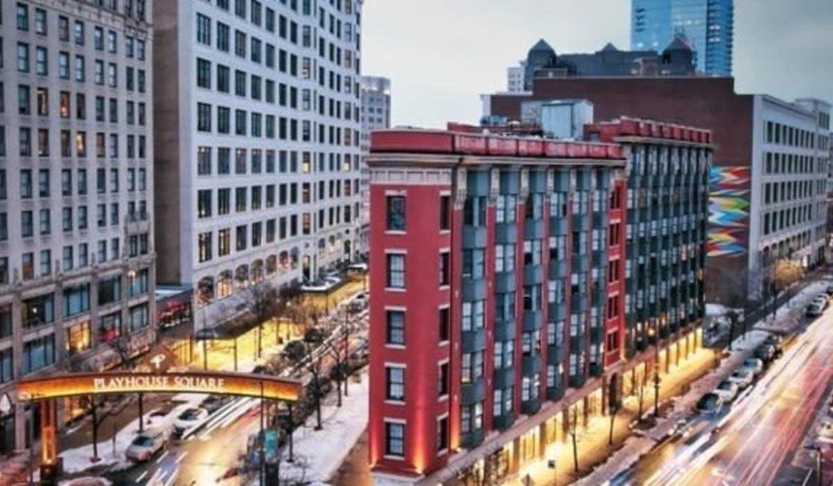 City view near Huron Square and The Osborn in Cleveland, Ohio