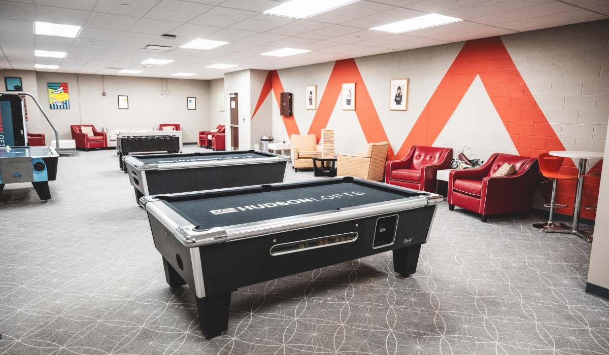 Game room at Hudson Lofts in Erie, Pennsylvania