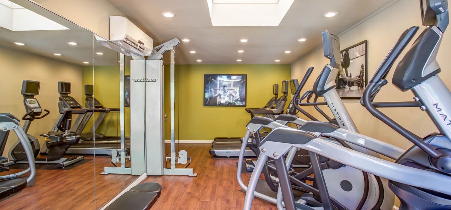 Well-equipped fitness center at Valley Plaza Villages in Pleasanton, California