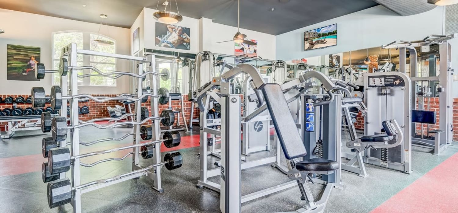 Well-equipped fitness center with cardio equipment at Westlake at Morganton in Fayetteville, North Carolina