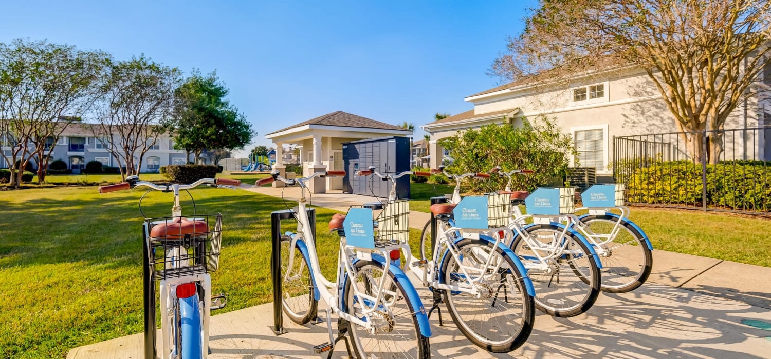 Bike share station at Chateau des Lions Apartment Homes in Lafayette, Louisiana