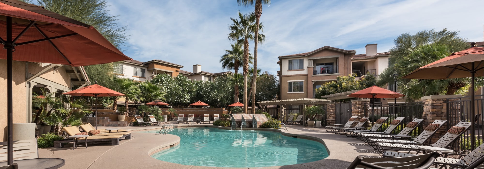 Poolside lounger chairs at Borrego at Spectrum in Gilbert, Arizona
