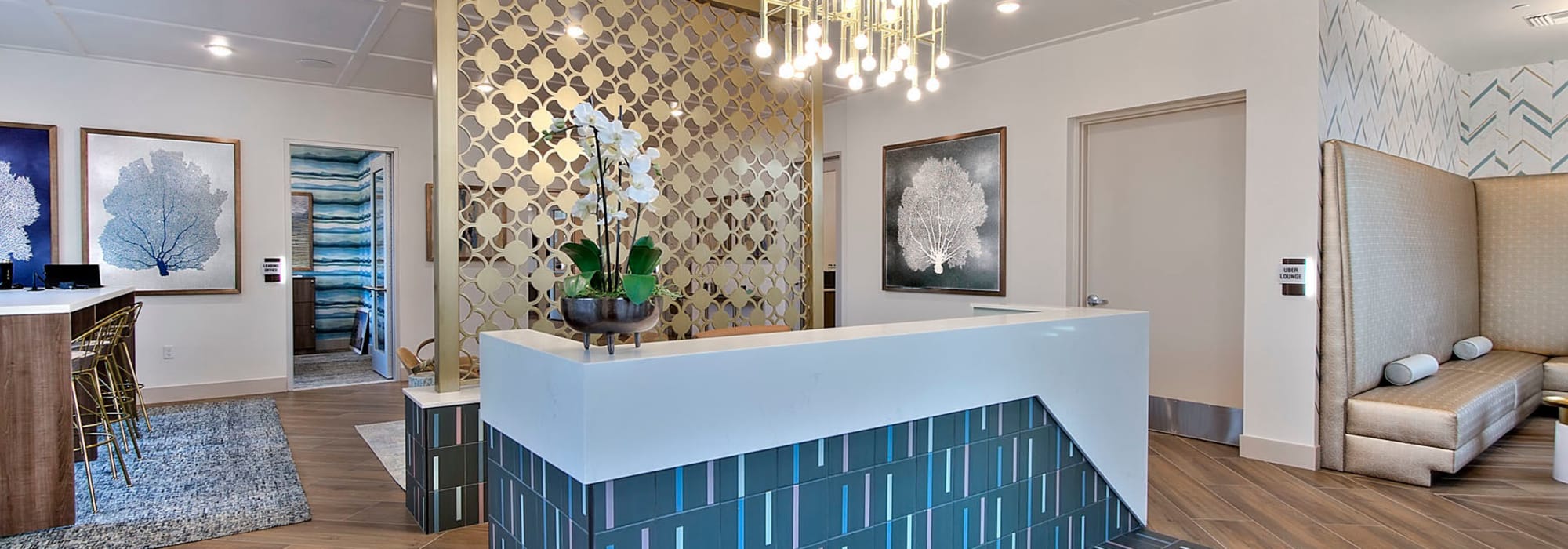 Luxurious decor in the lobby and reception area at Jade Apartments in Las Vegas, Nevada 