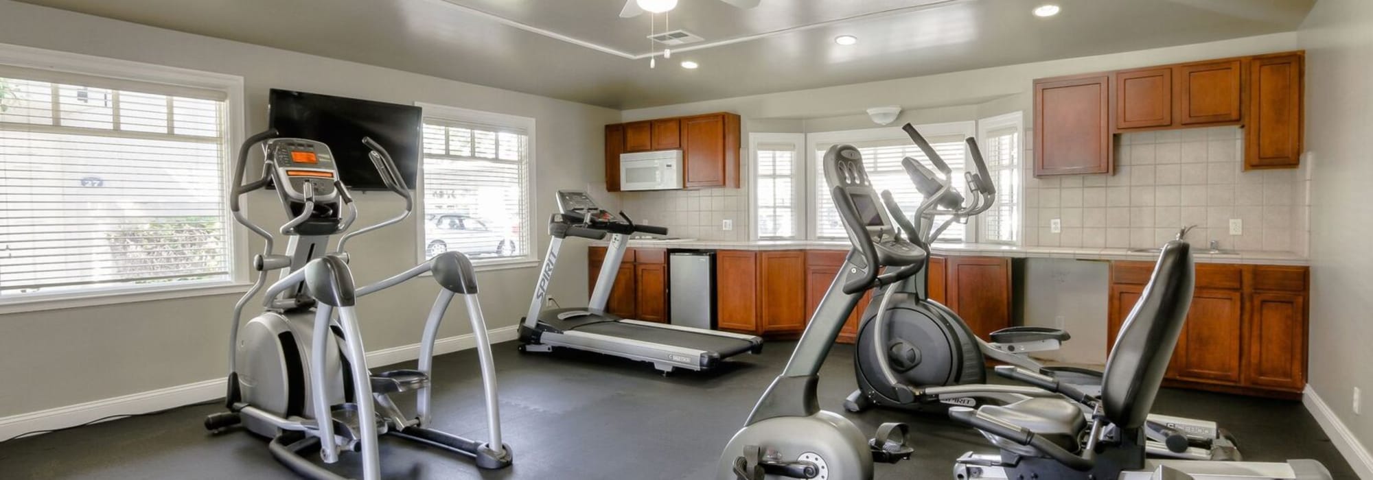 Workout machines in the fitness center at Park Sorrento in Bakersfield, California
