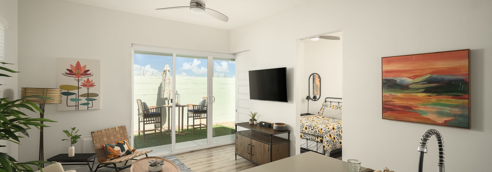 Open one-bedroom floor plan at Peralta Vista in Mesa, Arizona
