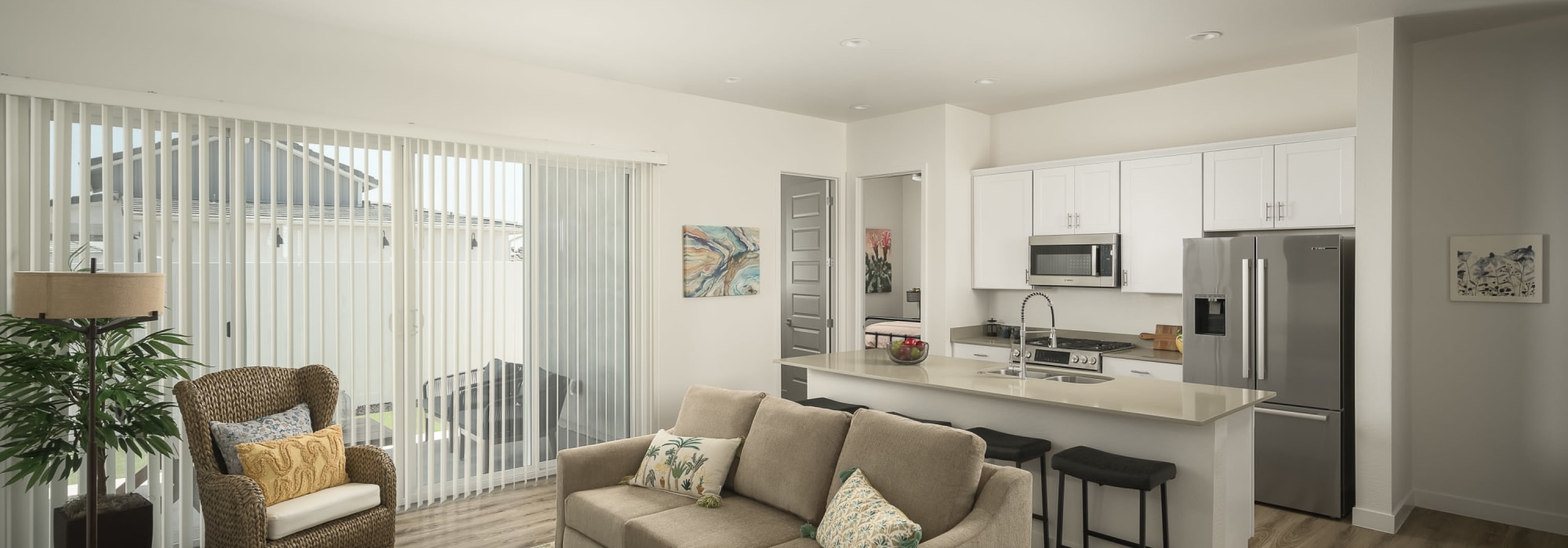 Luxury kitchen and living room at Sobremesa Villas in Surprise, Arizona