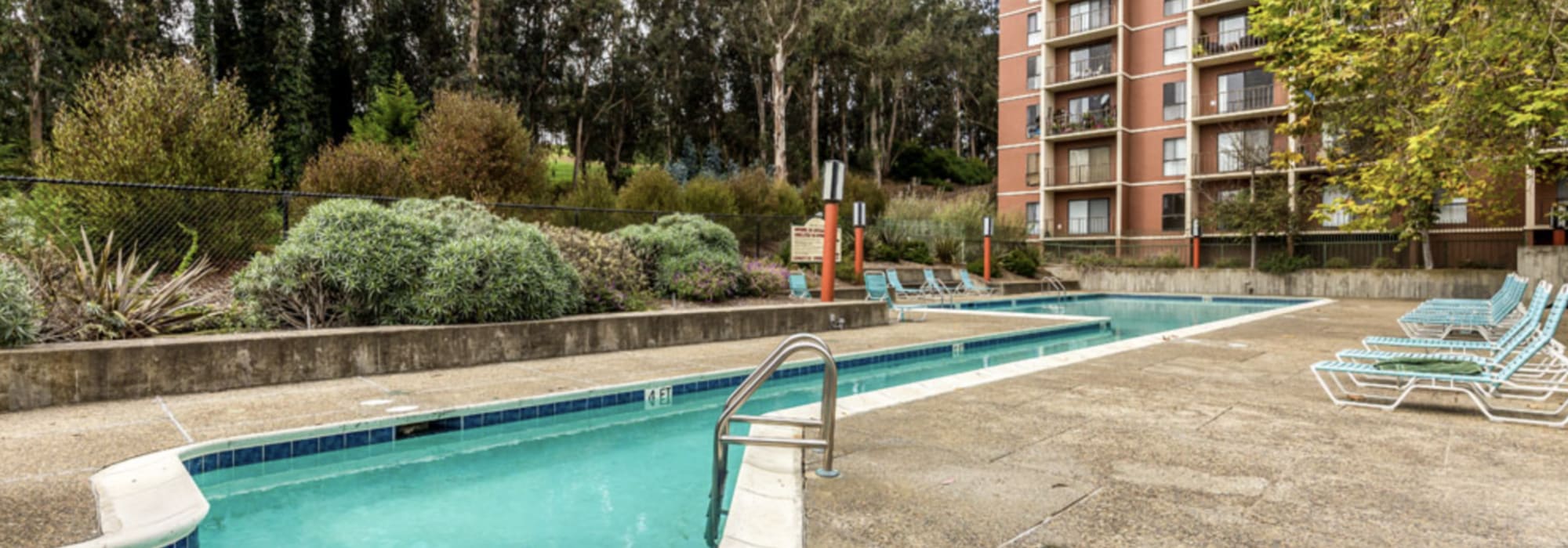 Our beautiful swimming pool at Lakewood Apartments at Lake Merced in San Francisco, California