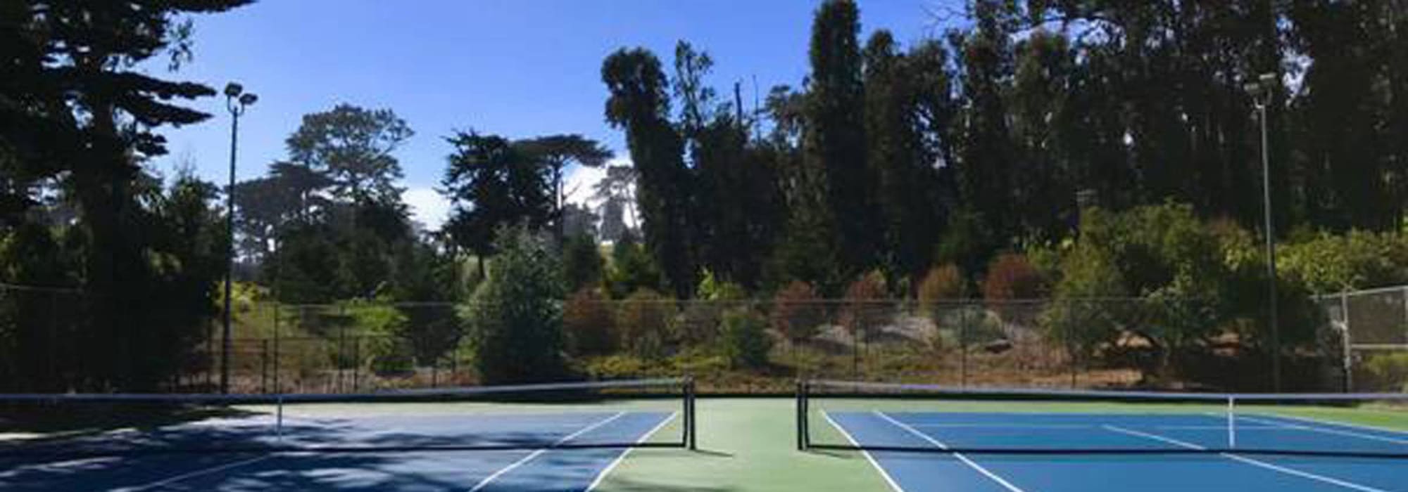 Tennis court at Lakewood Apartments at Lake Merced in San Francisco, California