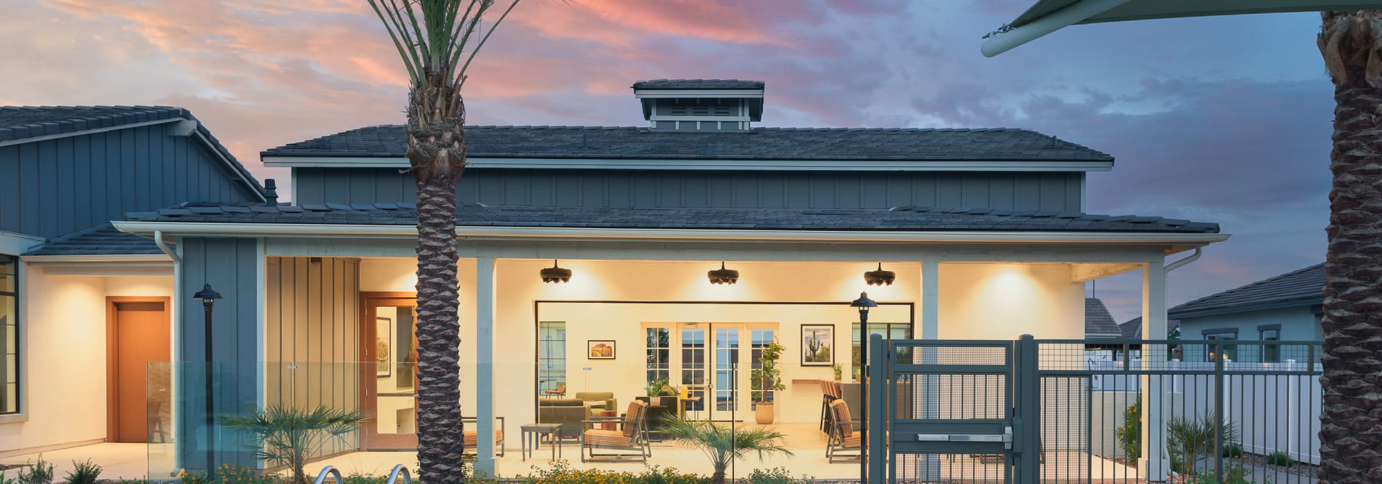 Exterior view of the poolside resident lounge at Sobremesa Villas in Surprise, Arizona