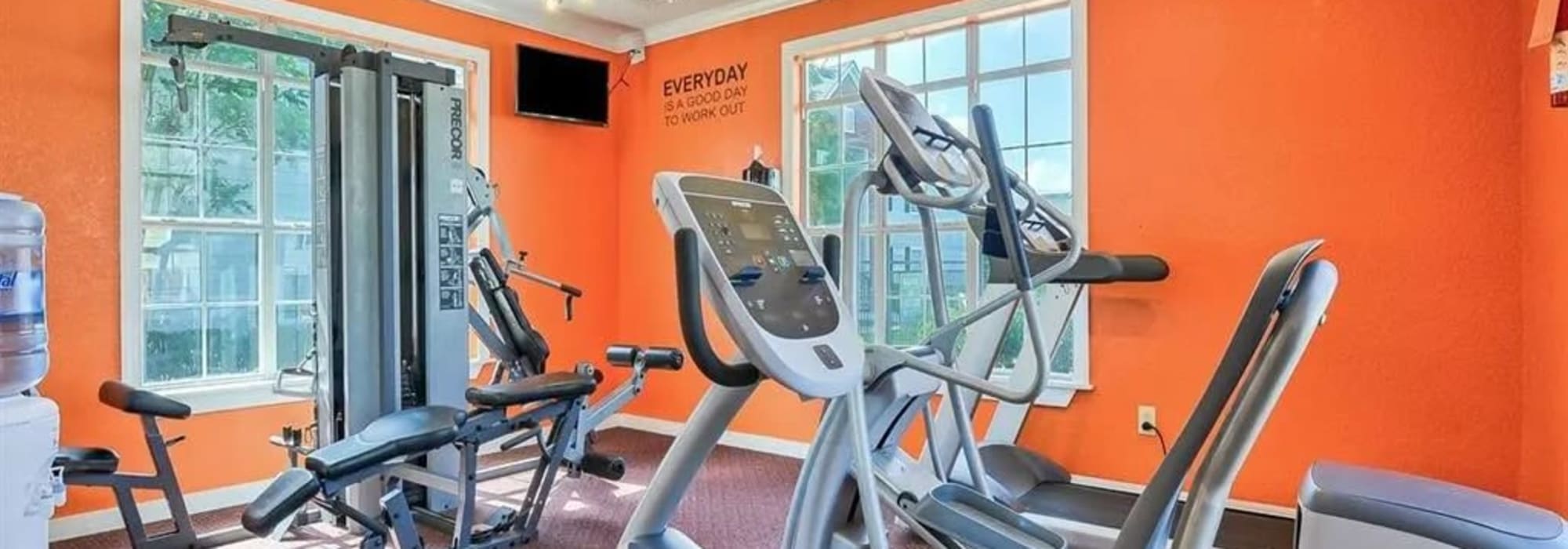 Exercise equipment in the fitness center at Reserve at Stillwater in Durham, North Carolina