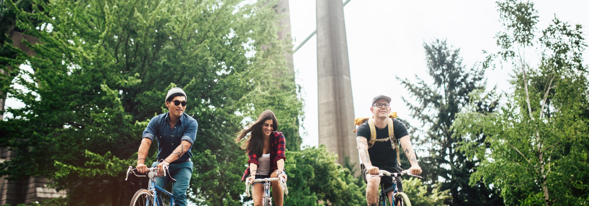 Friends riding bikes at Lyford Apartments in Tiburon, California