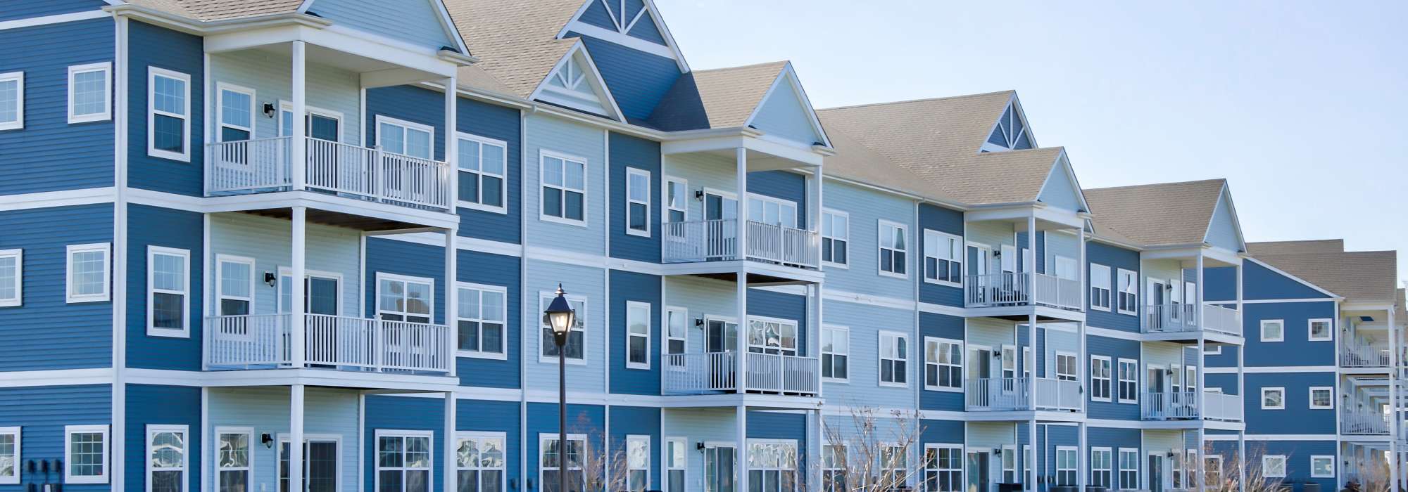 Exterior view of apartment building at Oceans East in Berlin, Maryland
