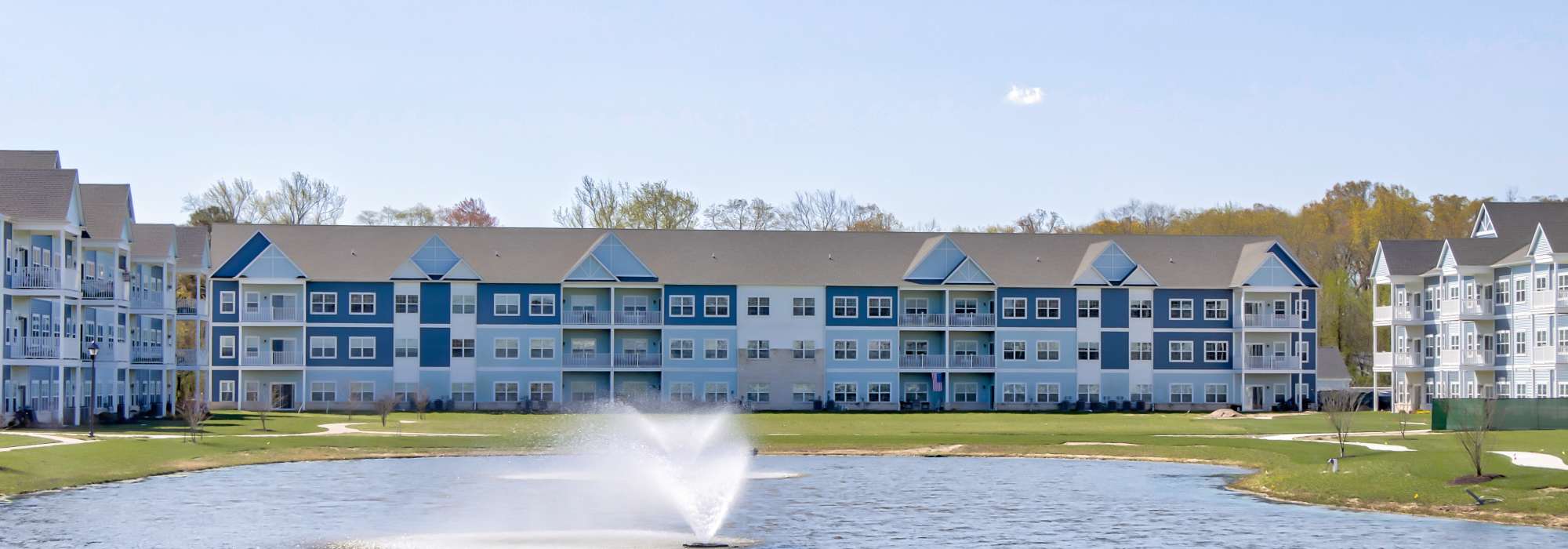 Pond with water works at Oceans East in Berlin, Maryland