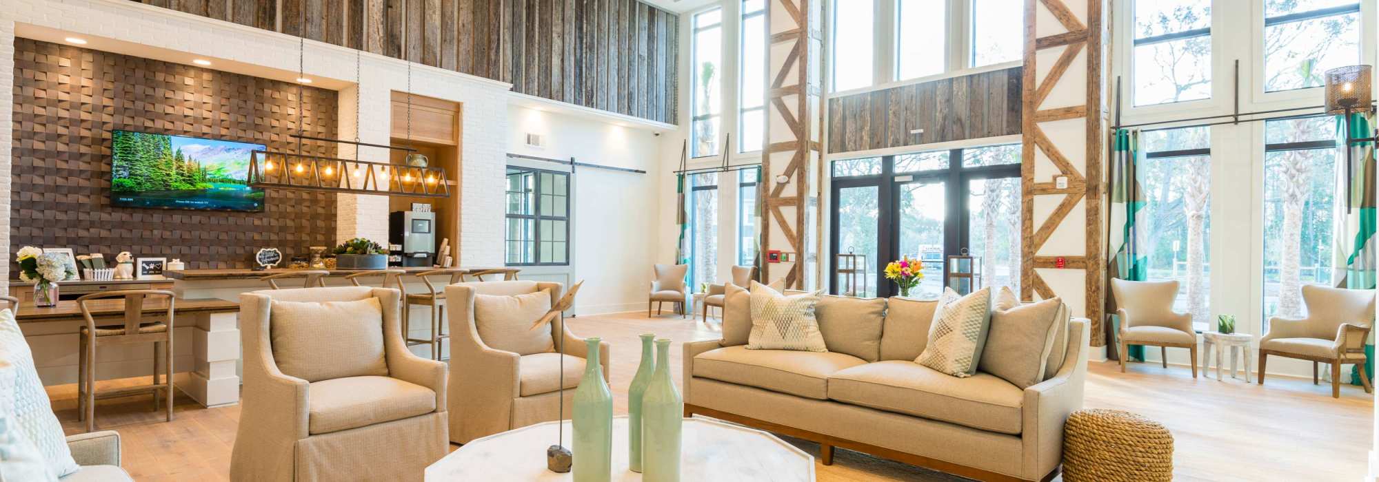 Multiple community gathering spaces at The Heyward in Charleston, South Carolina