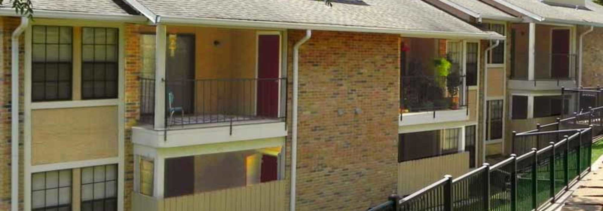 Exterior view of the apartment with private balconies at Highcrest in San Marcos, Texas