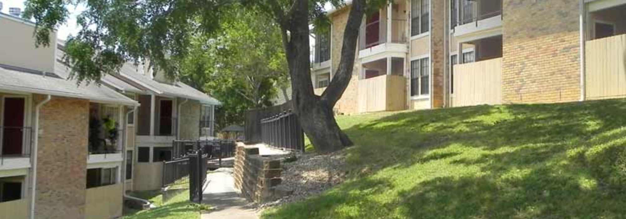 Path connecting to the apartment buildings at Highcrest in San Marcos, Texas